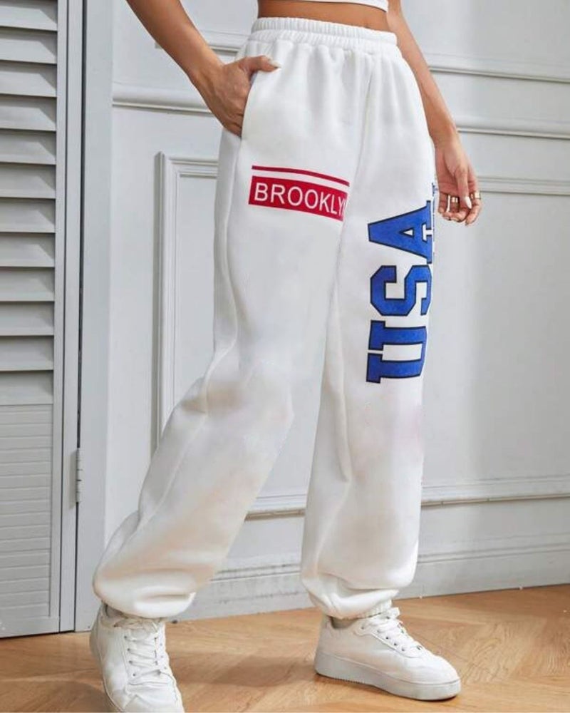 FLYNOFF USA Printed White Loose Fit Women Jogger - Image 3